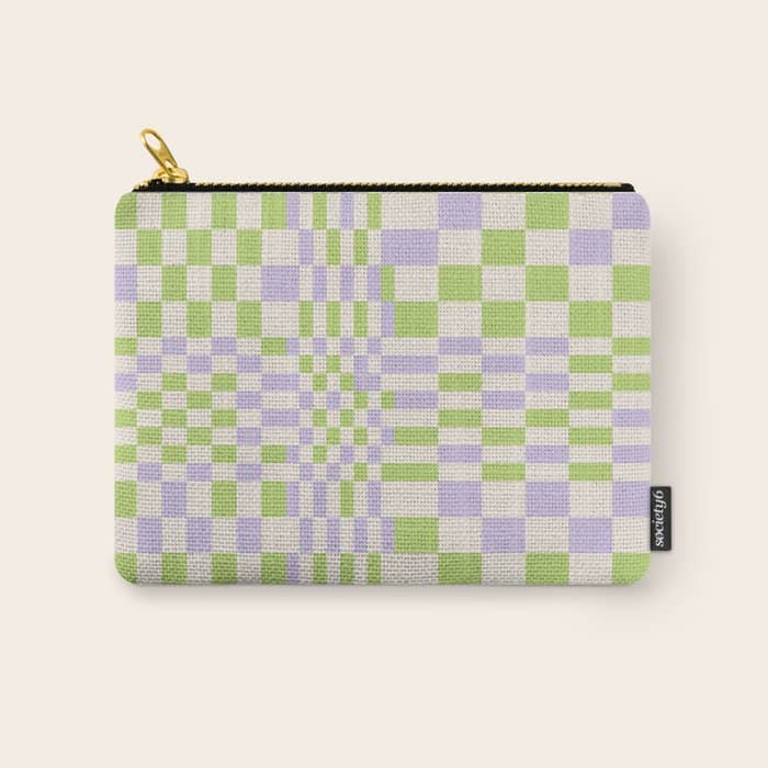 Happy Colorful Checkered Pattern Green And Lilac Carry All Pouch