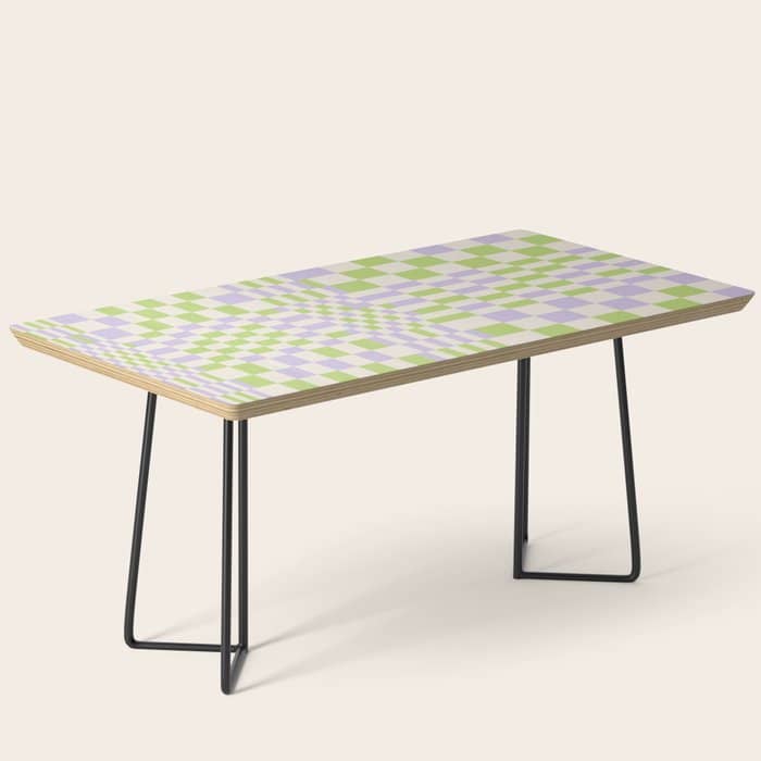 Happy Colorful Checkered Pattern Green And Lilac Coffee Table