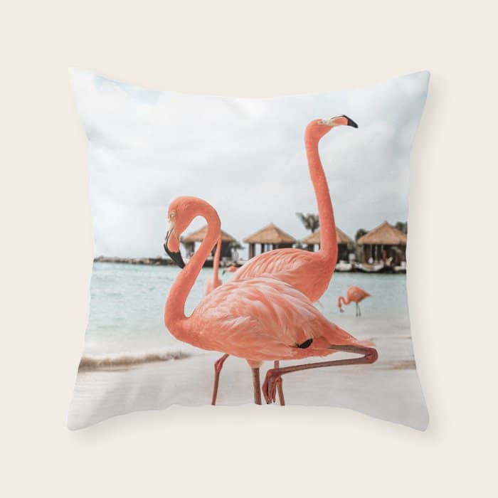 Pink Flamingos On Aruba Island Art Photo | Caribbean Beach Wall Print | Tropical Travel Photography Throw Pillow