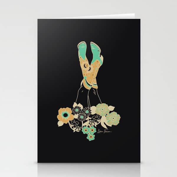 Love Stoned Cowboy Boots - Emerald, Cream, Black Stationery Card