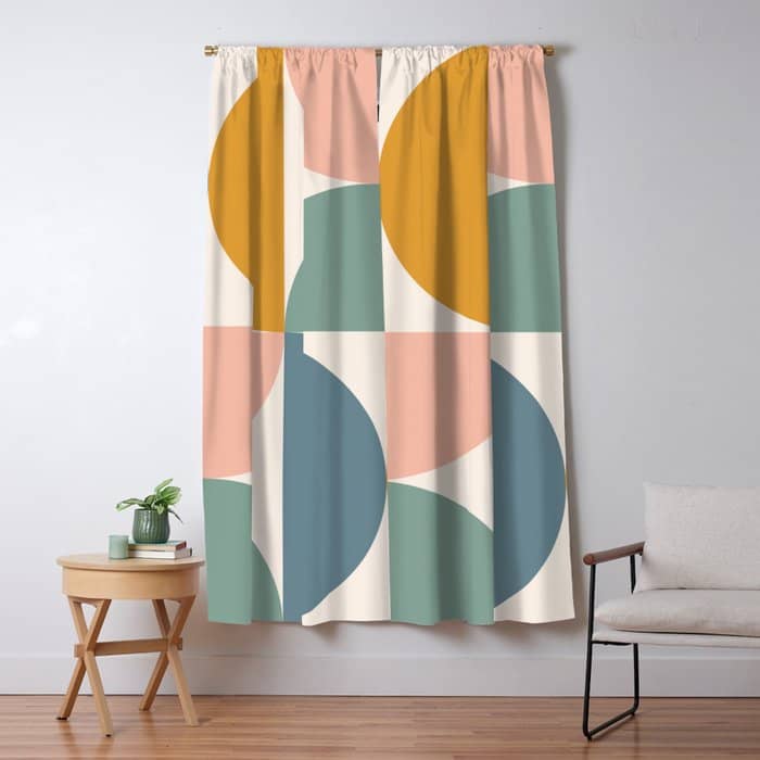 Bauhaus Mid Century Modern Geometric Ii Natural Pastel Window Curtain