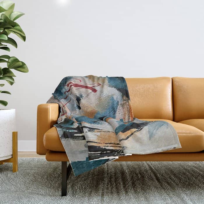 Drift 6: A Bold Mixed Media Piece In Blues, Brown, Pink And Red Throw Blanket