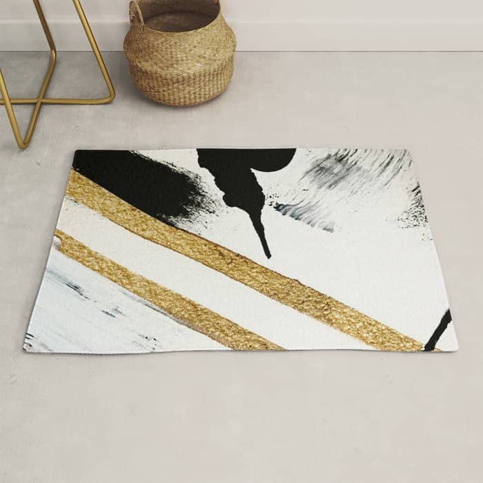 Armor [8]: A Minimal Abstract Piece In Black White And Gold By Alyssa Hamilton Art Rug
