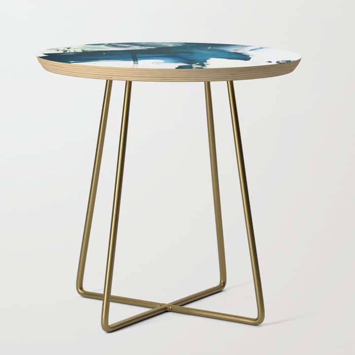Untamed: A Pretty, Minimal, Abstract Painting In Blue, White And Gold By Alyssa Hamilton Art  Side Table