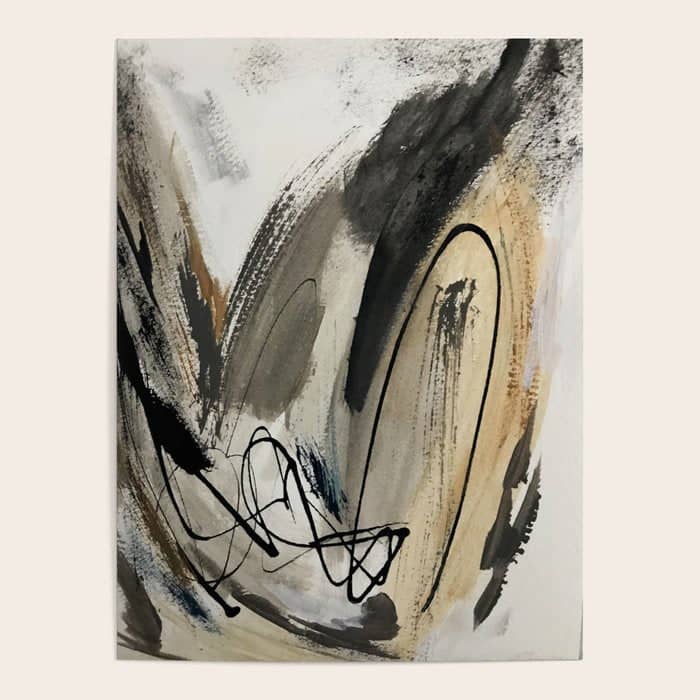 Drift [5]: A Neutral Abstract Mixed Media Piece In Black, White, Gray, Brown Poster