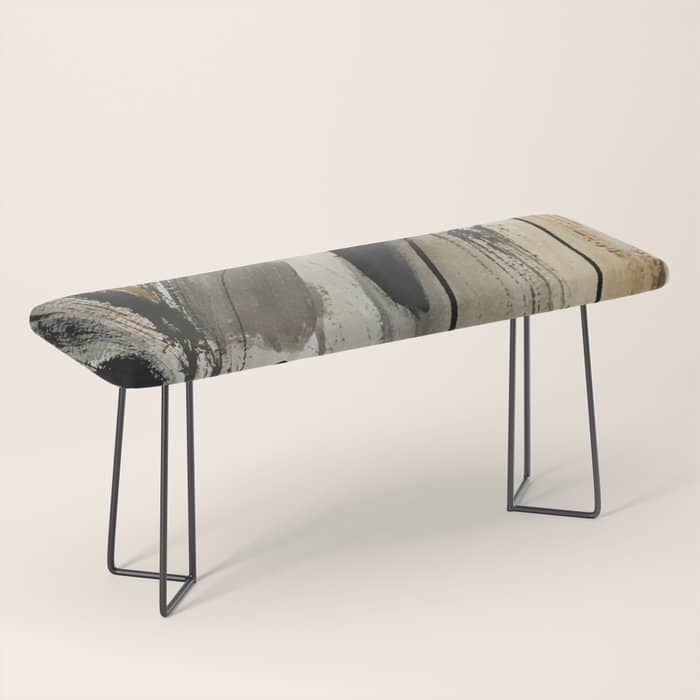 Drift [5]: A Neutral Abstract Mixed Media Piece In Black, White, Gray, Brown Bench