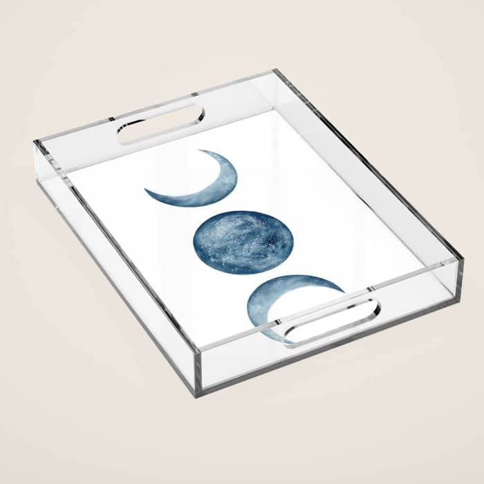 Blue Moon Phases Watercolor Acrylic Tray