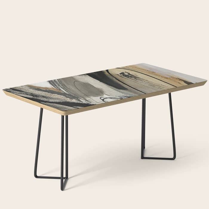 Drift [5]: A Neutral Abstract Mixed Media Piece In Black, White, Gray, Brown Coffee Table