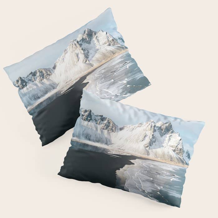 Iceland Mountain Beach - Landscape Photography Pillow Sham