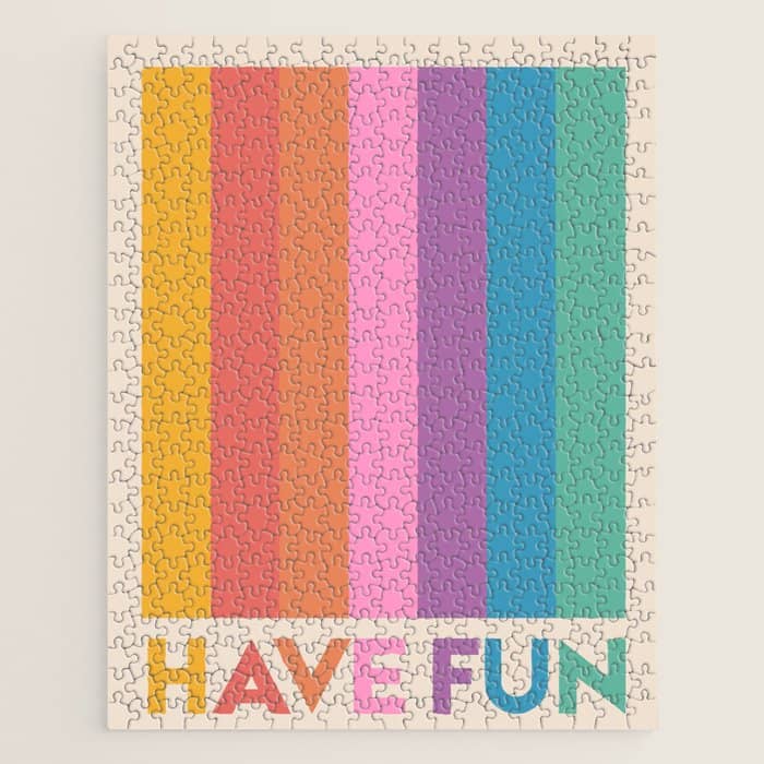 Vintage Rainbow Have Fun Text Jigsaw Puzzle