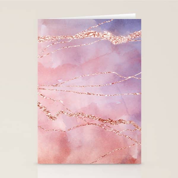 Blush And Purple Sky With Rose Gold Flashes Stationery Card