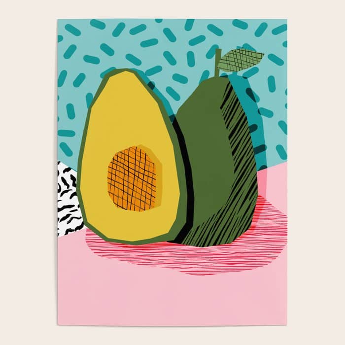 Choice - Wacka Memphis Throwback Retro Neon Fruit Avocado Vegetable Vegan Vegetarian Art Decor Poster