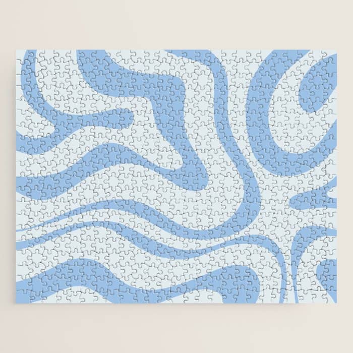 Soft Liquid Swirl Abstract Pattern Square In Powder Blue Jigsaw Puzzle
