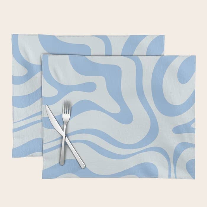 Soft Liquid Swirl Abstract Pattern Square In Powder Blue Placemat