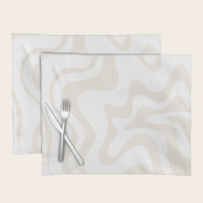 Liquid Swirl Abstract Pattern In Pale Beige And White Placemat