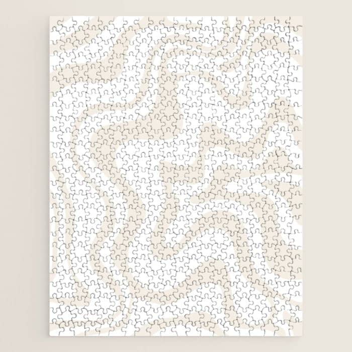 Liquid Swirl Abstract Pattern In Pale Beige And White Jigsaw Puzzle