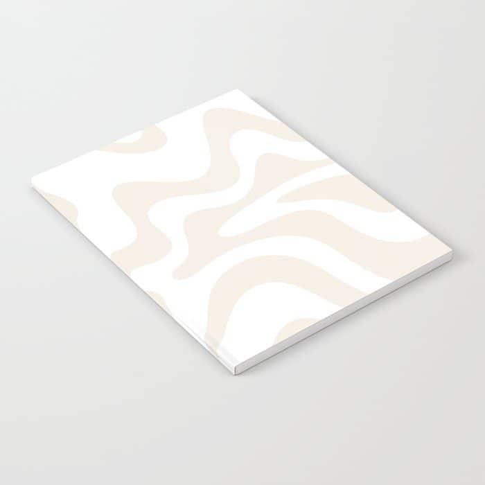 Liquid Swirl Abstract Pattern In Pale Beige And White Notebook