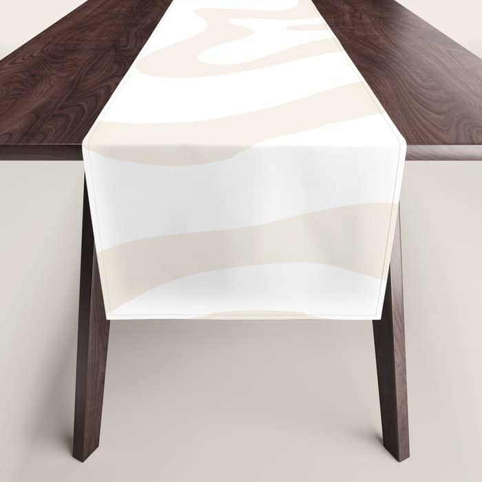 Liquid Swirl Abstract Pattern In Pale Beige And White Table Runner