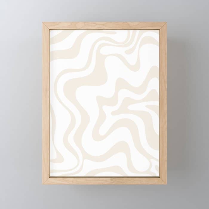 Liquid Swirl Abstract Pattern In Pale Beige And White Mini Art Print