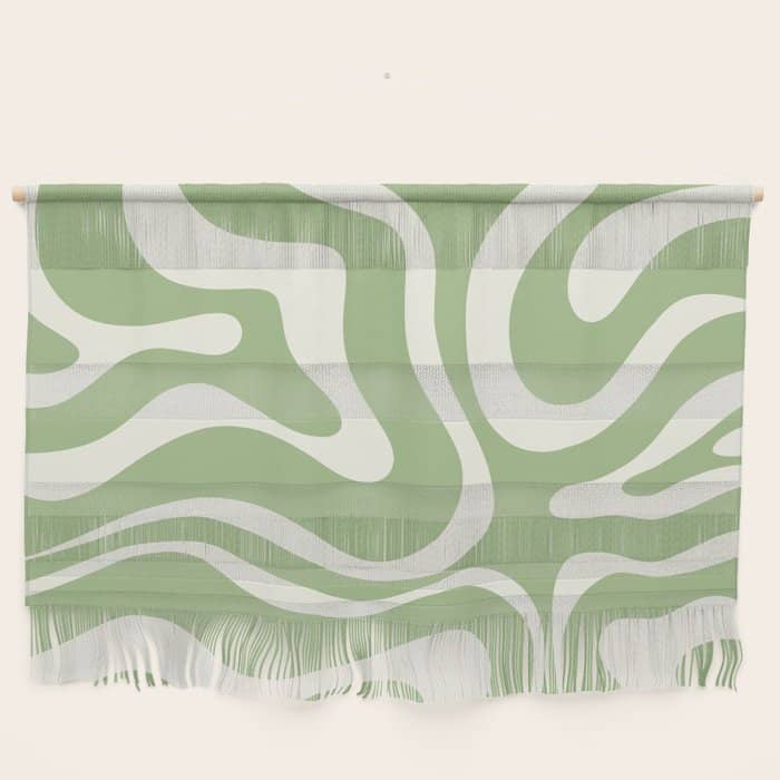 Modern Liquid Swirl Abstract Pattern In Light Sage Green And Cream Wall Hanging