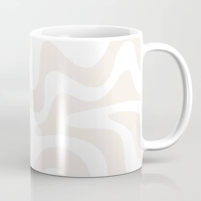 Liquid Swirl Abstract Pattern In Pale Beige And White Coffee Mug