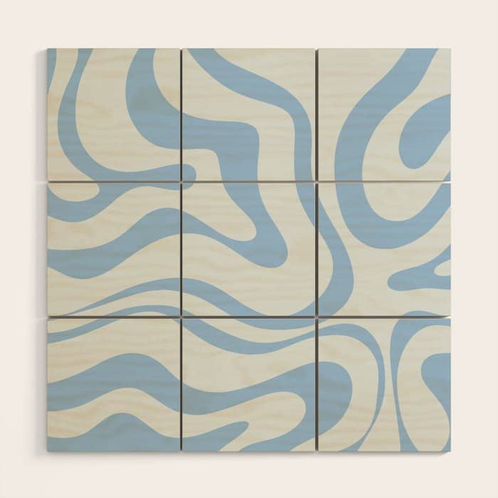 Soft Liquid Swirl Abstract Pattern Square In Powder Blue Wood Wall Art