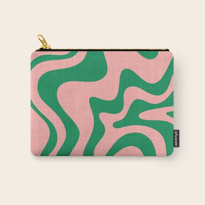 Liquid Swirl Retro Abstract Pattern In Pink And Bright Green Carry All Pouch