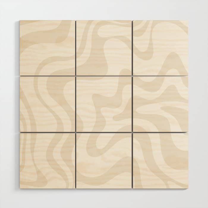 Liquid Swirl Abstract Pattern In Pale Beige And White Wood Wall Art