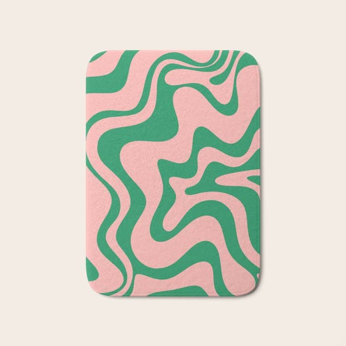 Liquid Swirl Retro Abstract Pattern In Pink And Bright Green Bath Mat