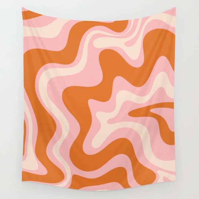 Liquid Swirl Retro Abstract Pattern In Pink Orange Cream Wall Tapestry