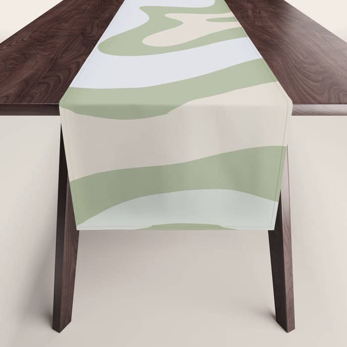Liquid Swirl Contemporary Abstract Pattern In Light Sage Green Table Runner