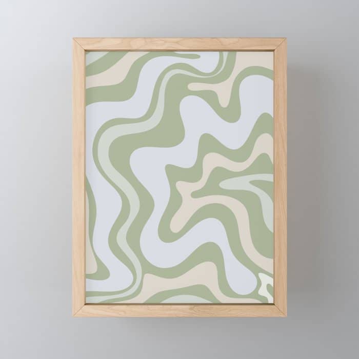 Liquid Swirl Contemporary Abstract Pattern In Light Sage Green Mini Art Print