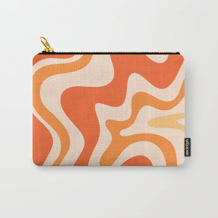Tangerine Liquid Swirl Retro Abstract Pattern Carry All Pouch