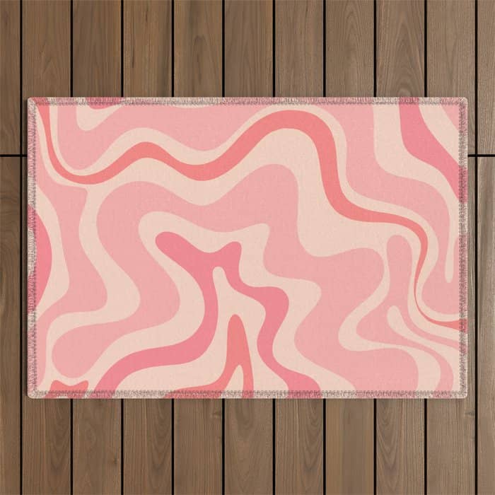 Retro Liquid Swirl Abstract In Soft Pink Outdoor Rug