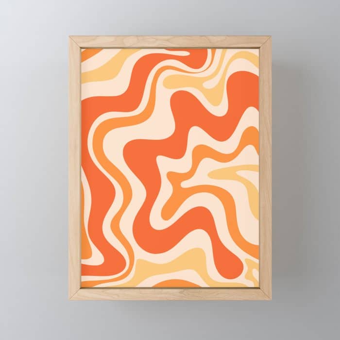 Tangerine Liquid Swirl Retro Abstract Pattern Mini Art Print
