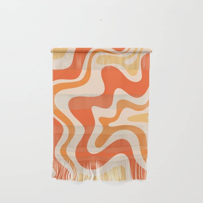 Tangerine Liquid Swirl Retro Abstract Pattern Wall Hanging