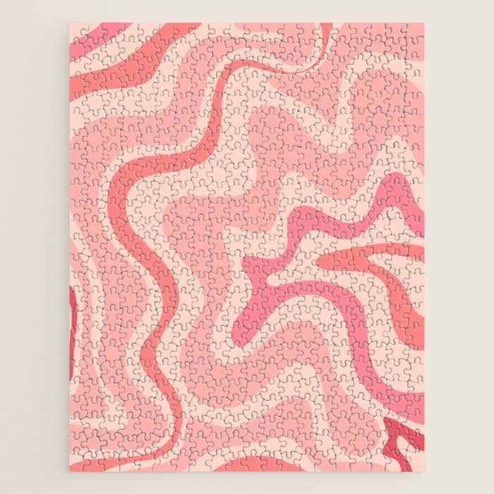 Retro Liquid Swirl Abstract In Soft Pink Jigsaw Puzzle