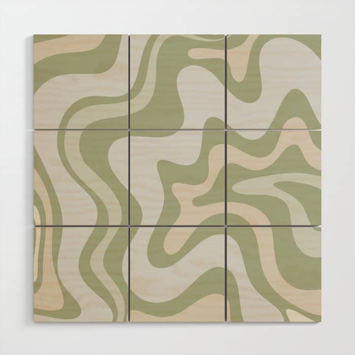 Liquid Swirl Contemporary Abstract Pattern In Light Sage Green Wood Wall Art