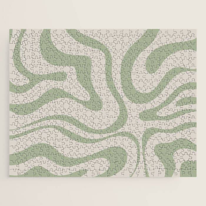 Liquid Swirl Abstract Pattern In Almond And Sage Green Jigsaw Puzzle