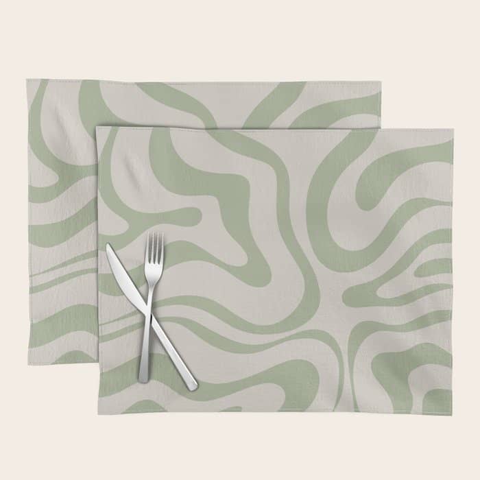 Liquid Swirl Abstract Pattern In Almond And Sage Green Placemat