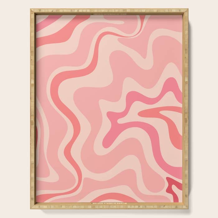 Retro Liquid Swirl Abstract In Soft Pink Serving Tray