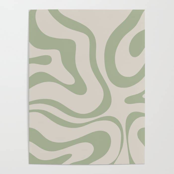 Liquid Swirl Abstract Pattern In Almond And Sage Green Poster