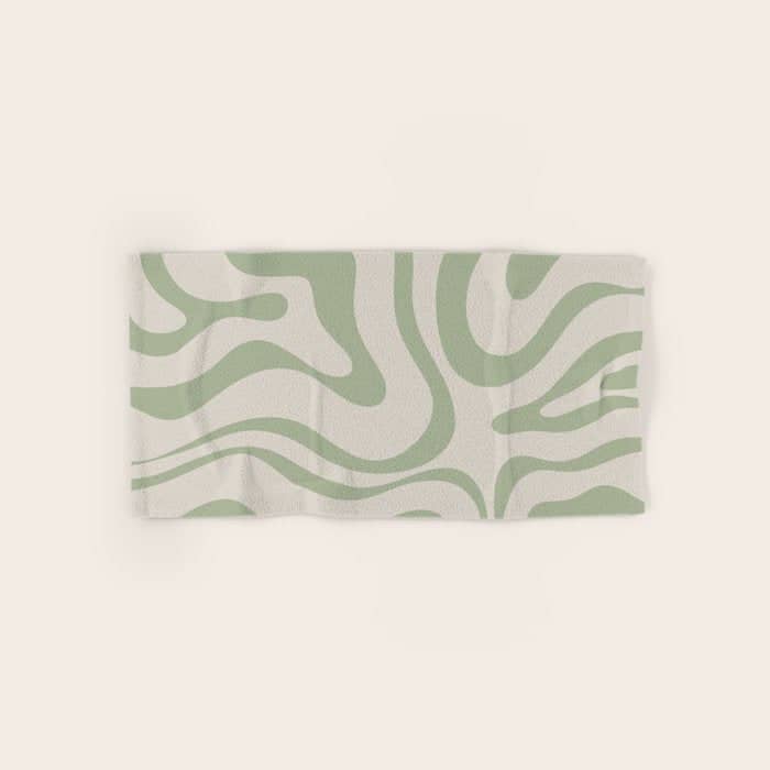 Liquid Swirl Abstract Pattern In Almond And Sage Green Bath Towel