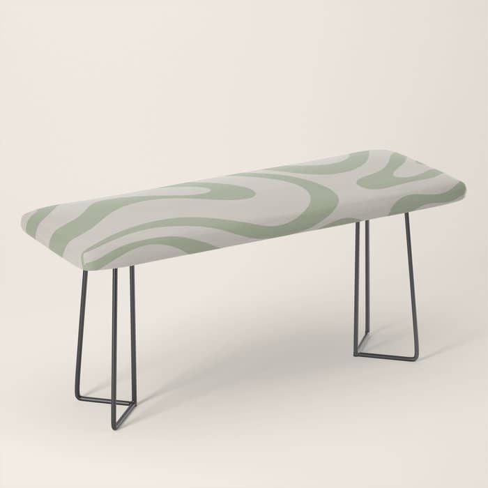 Liquid Swirl Abstract Pattern In Almond And Sage Green Bench