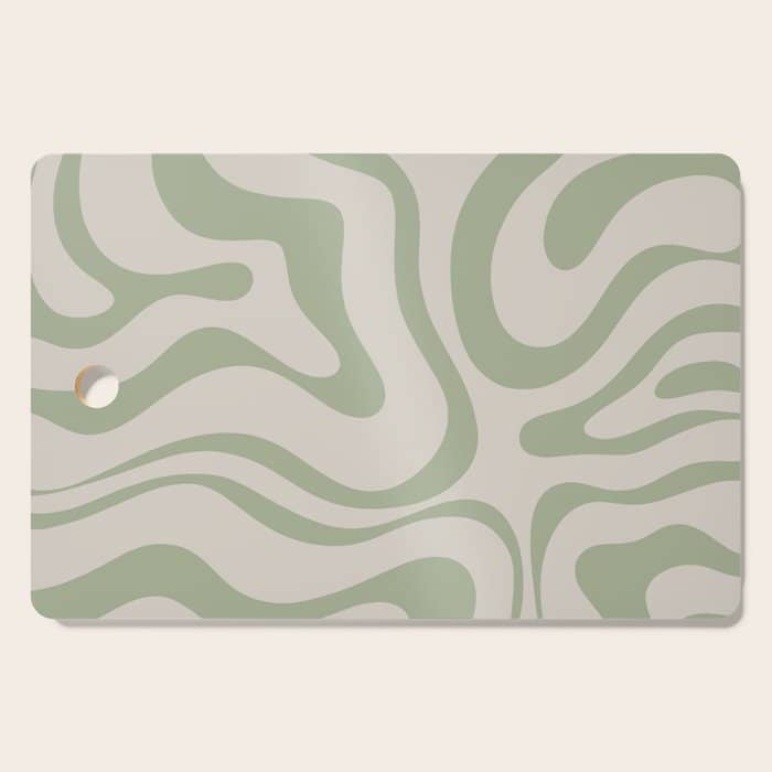 Liquid Swirl Abstract Pattern In Almond And Sage Green Cutting Board
