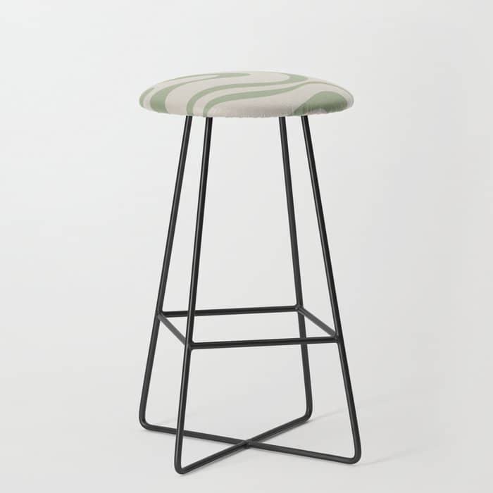Liquid Swirl Abstract Pattern In Almond And Sage Green Stool