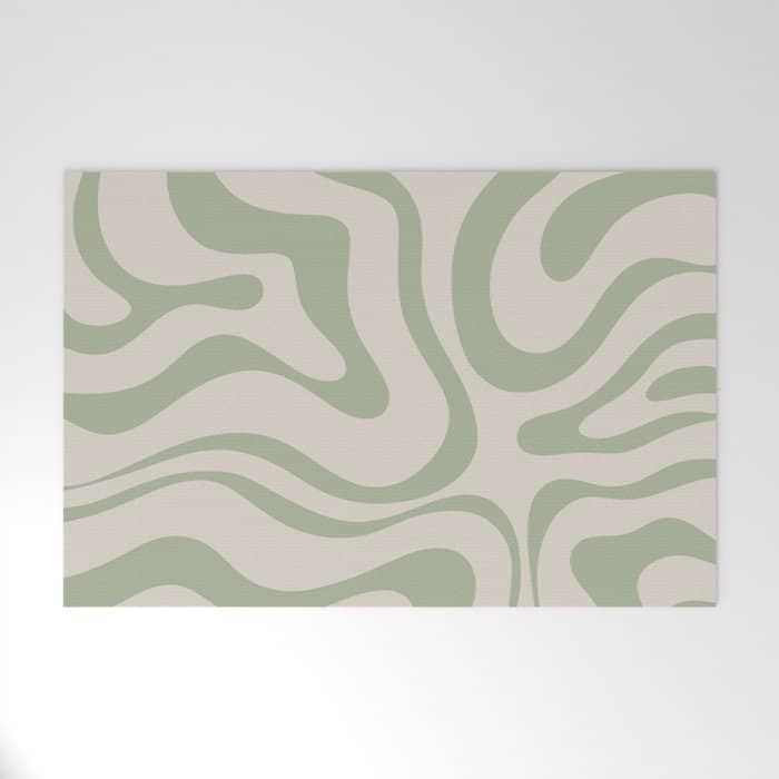Liquid Swirl Abstract Pattern In Almond And Sage Green Welcome Mat