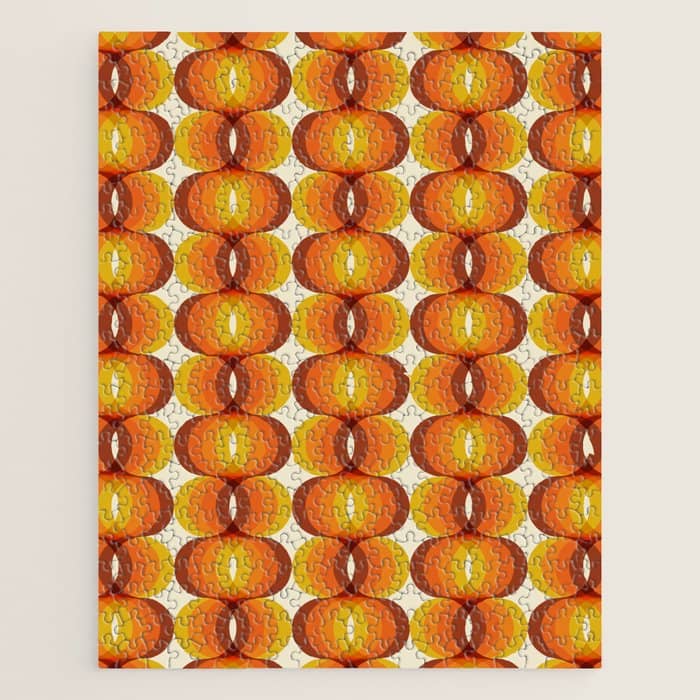 Orange, Brown, And Ivory Retro 1960s Wavy Pattern Jigsaw Puzzle