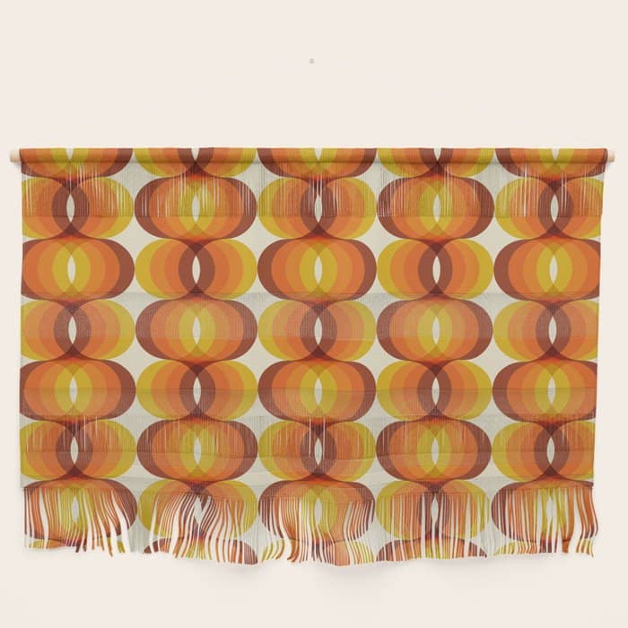 Orange, Brown, And Ivory Retro 1960s Wavy Pattern Wall Hanging