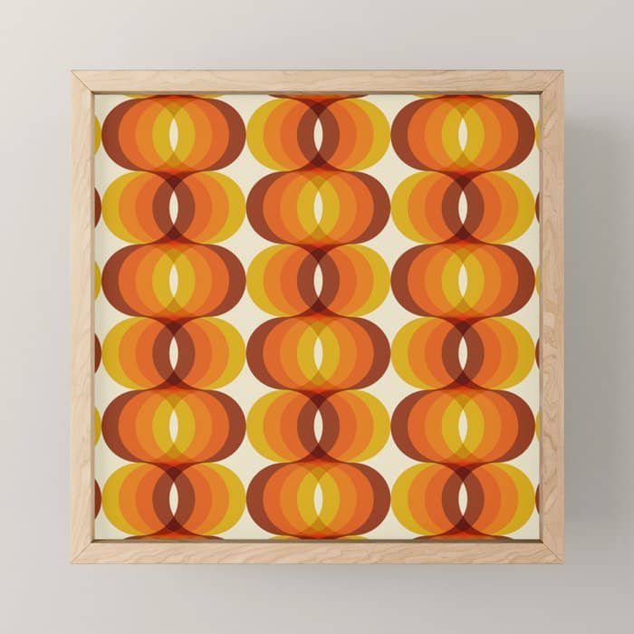 Orange, Brown, And Ivory Retro 1960s Wavy Pattern Mini Art Print